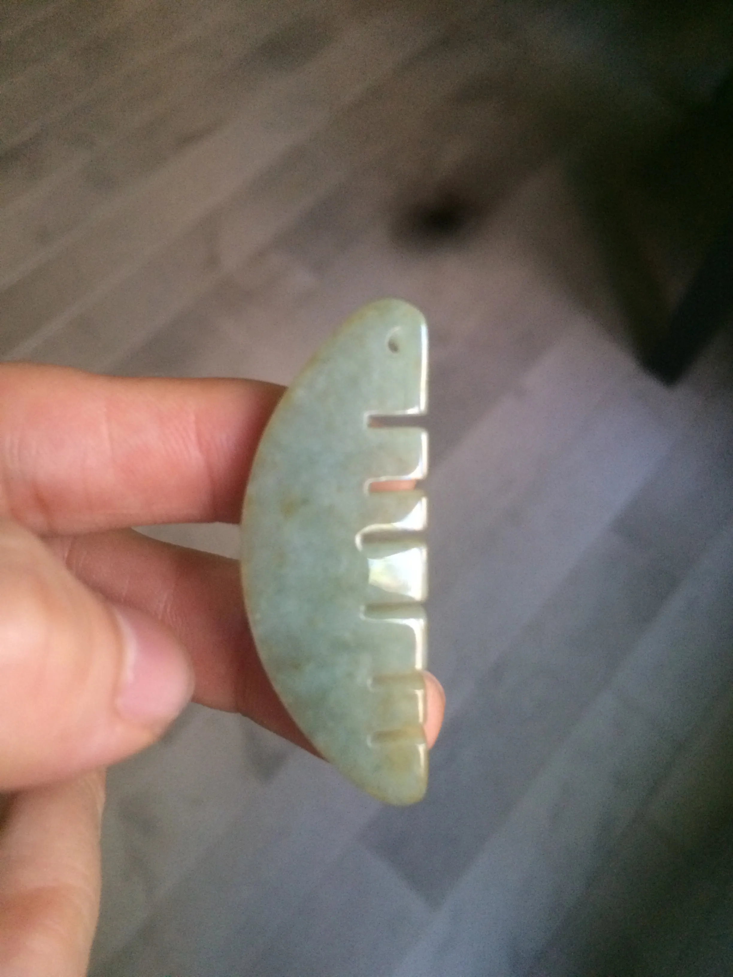 100% Natural icy watery light green/gray Jadeite gua sha (刮痧) Jadeite jade Comb E77 (Add on item! not sale individually)