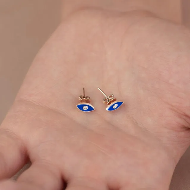 14K Solid Gold Evil Eye Studs