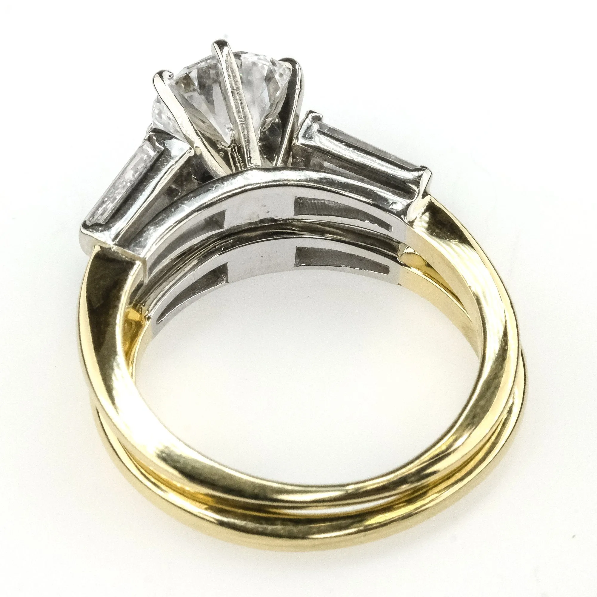 14K Two Tone Gold GIA 1.52ct Round VS2/D & Baguette Accents Bridal Set Size 5.5
