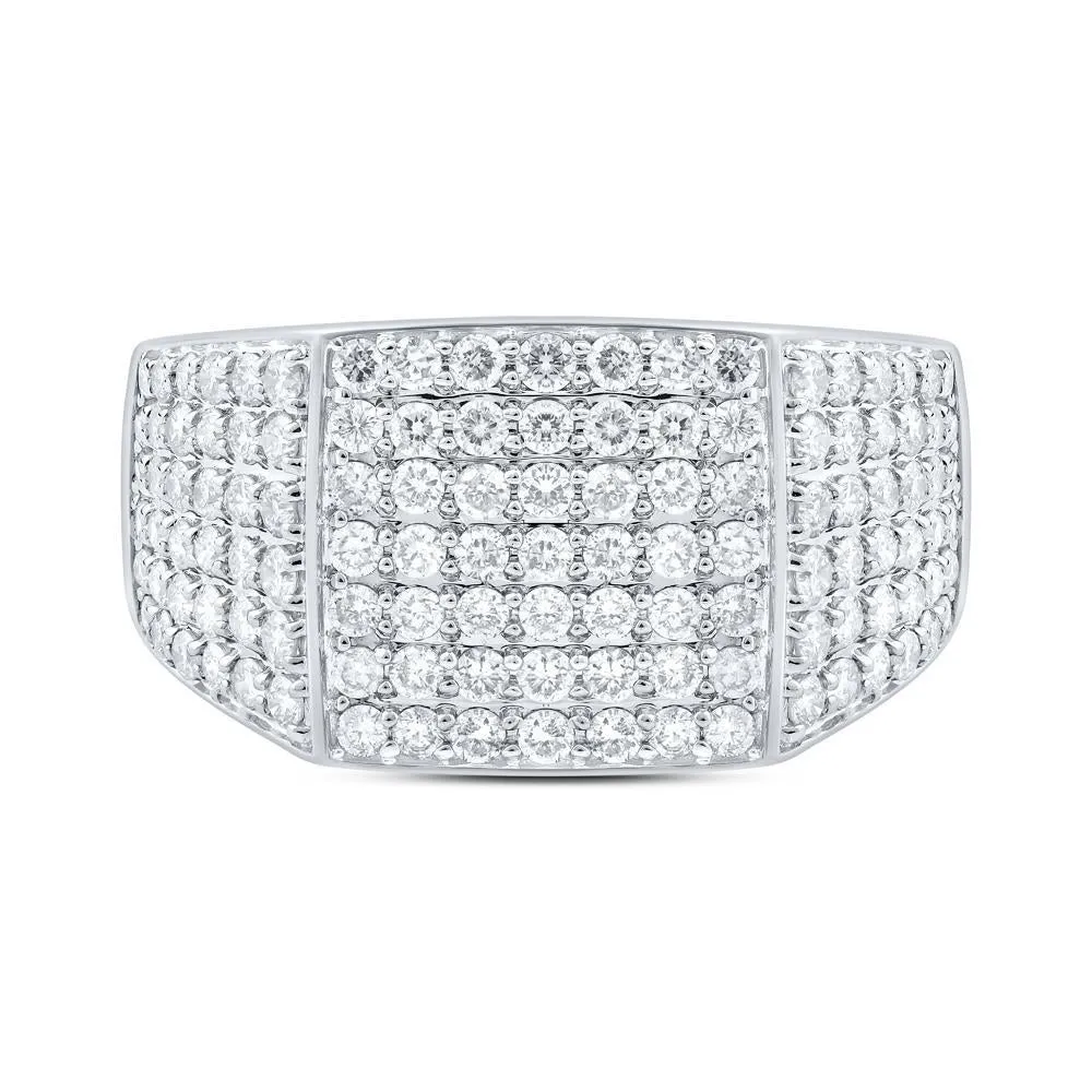 1.50 cttw Diamond Mens Band Rectangle Ring Signet 10k Whitew Gold