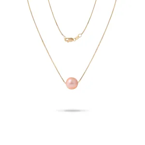 16-18" Adjustable Freshwater Peach Pearl Necklace in Gold - 9-10mm