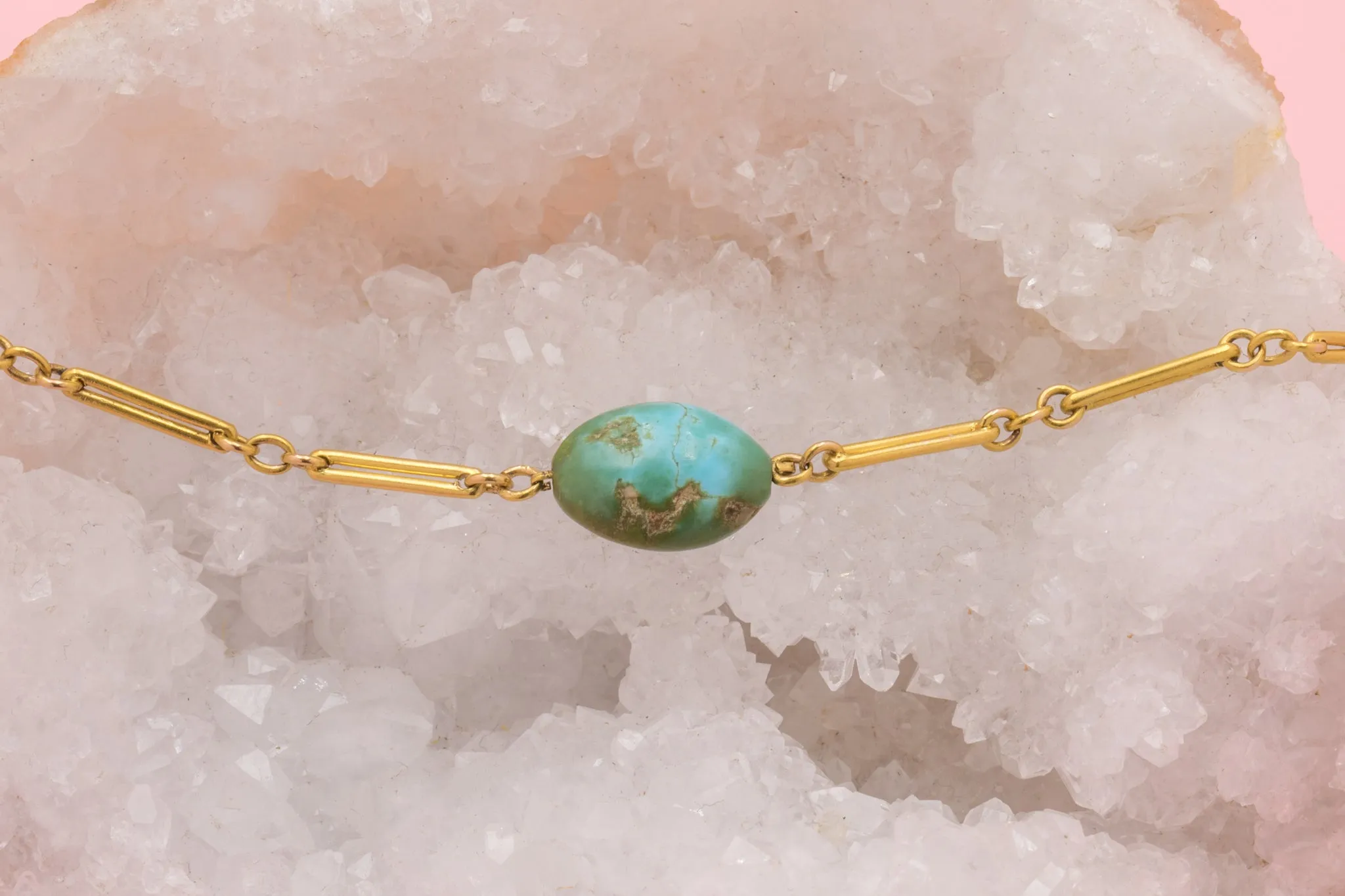 29.5" Victorian 15ct Gold Turquoise Chain, 25.8g