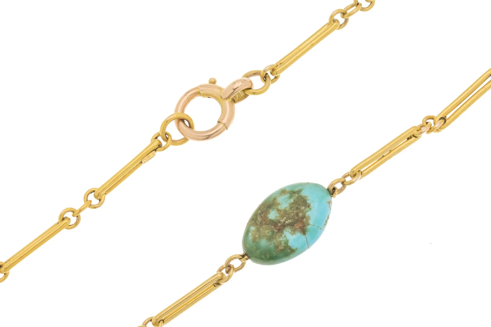 29.5" Victorian 15ct Gold Turquoise Chain, 25.8g