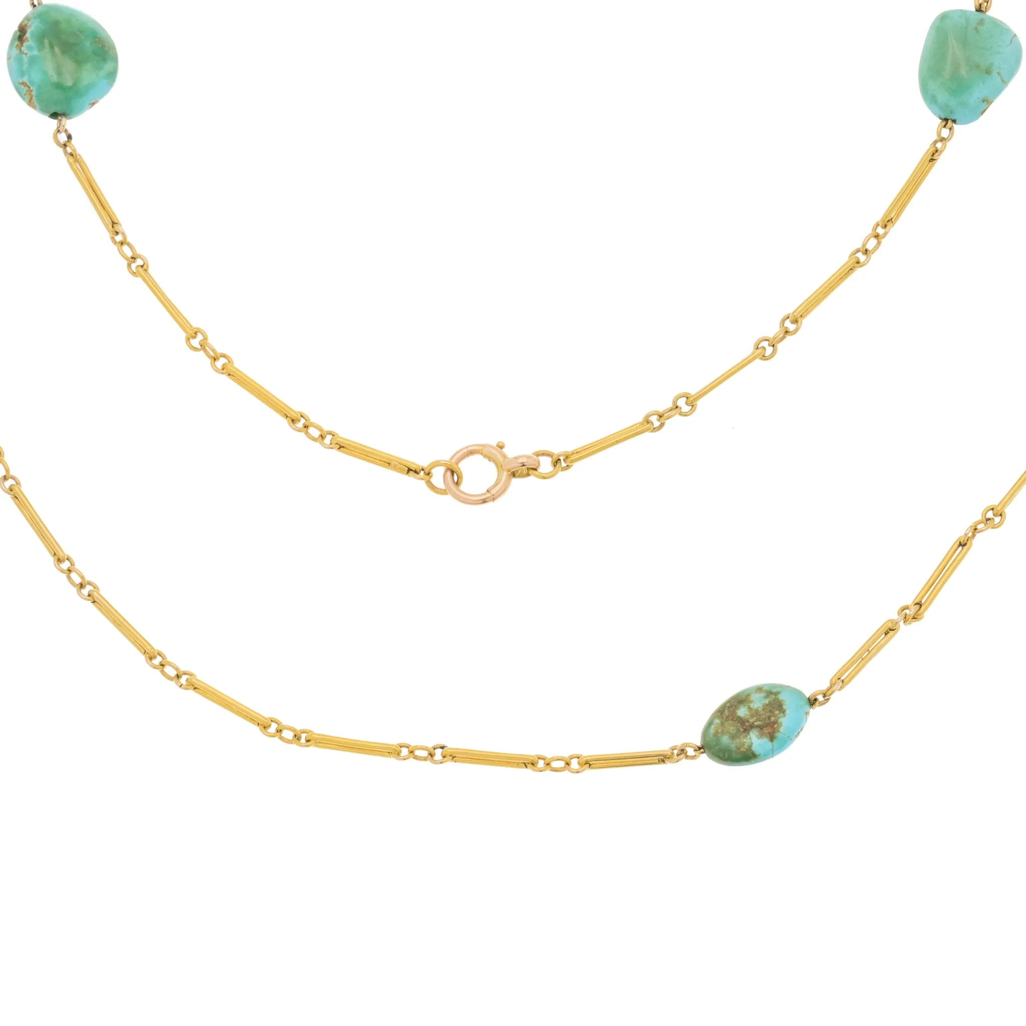 29.5" Victorian 15ct Gold Turquoise Chain, 25.8g