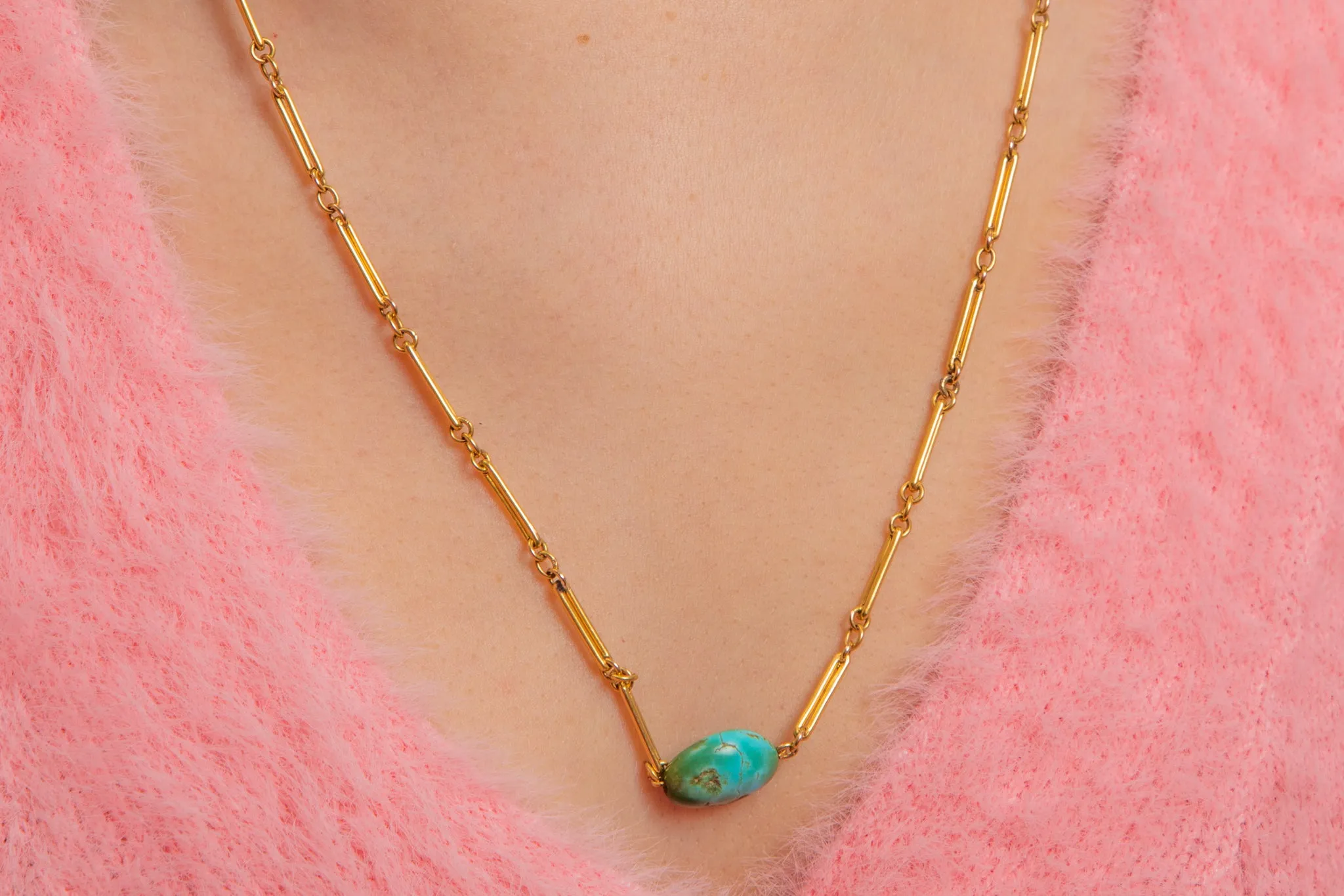 29.5" Victorian 15ct Gold Turquoise Chain, 25.8g