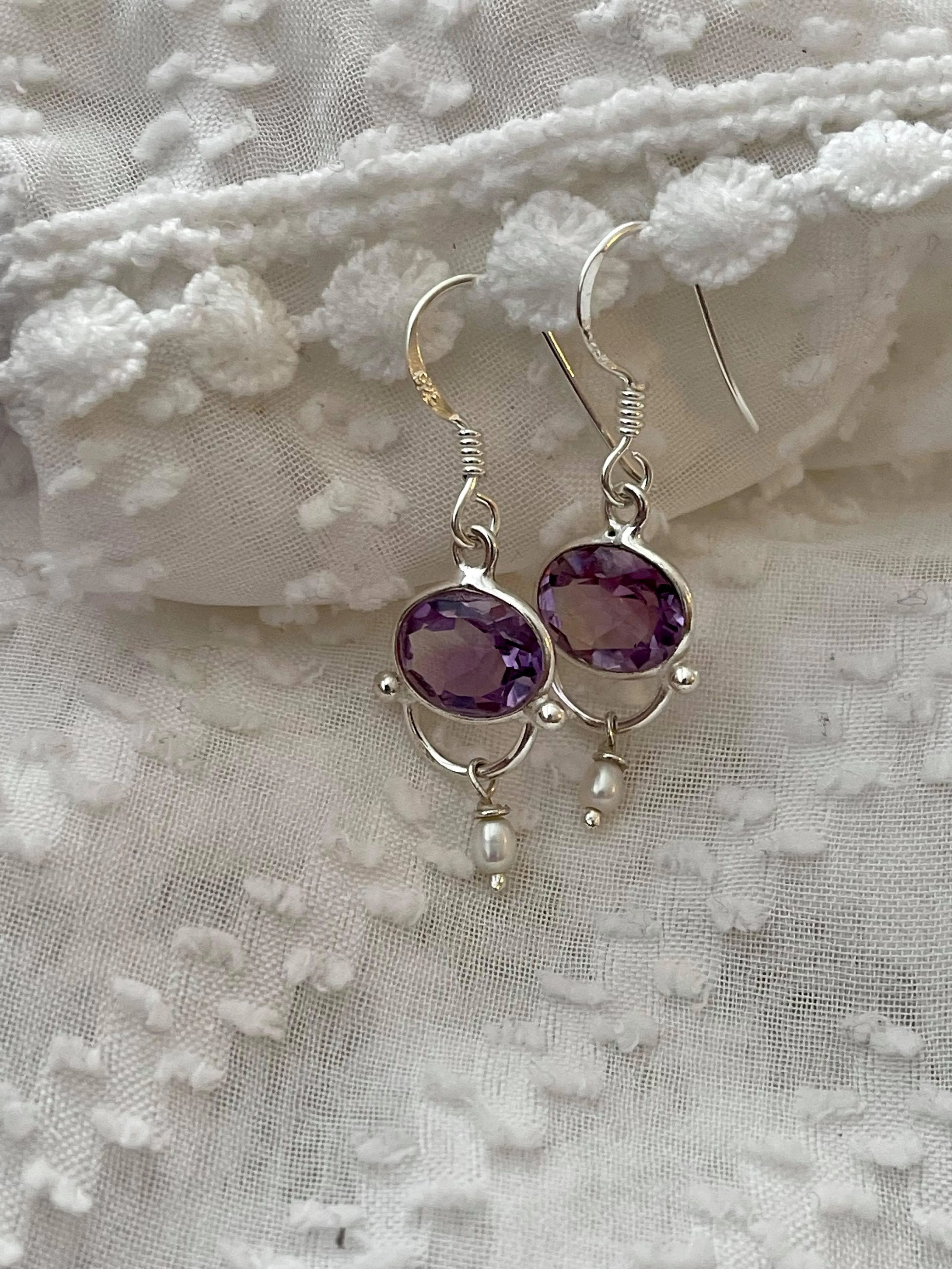 Amethyst and Pearl Elegant Earrings