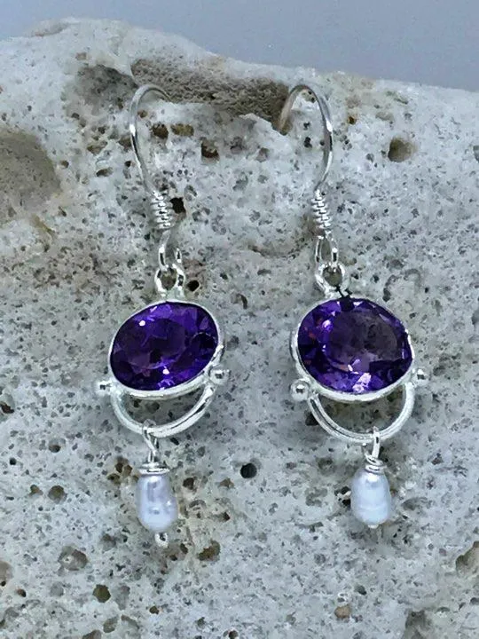 Amethyst and Pearl Elegant Earrings