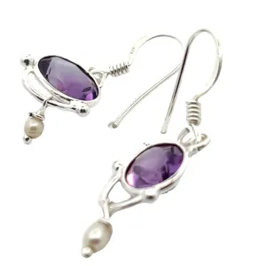 Amethyst and Pearl Elegant Earrings