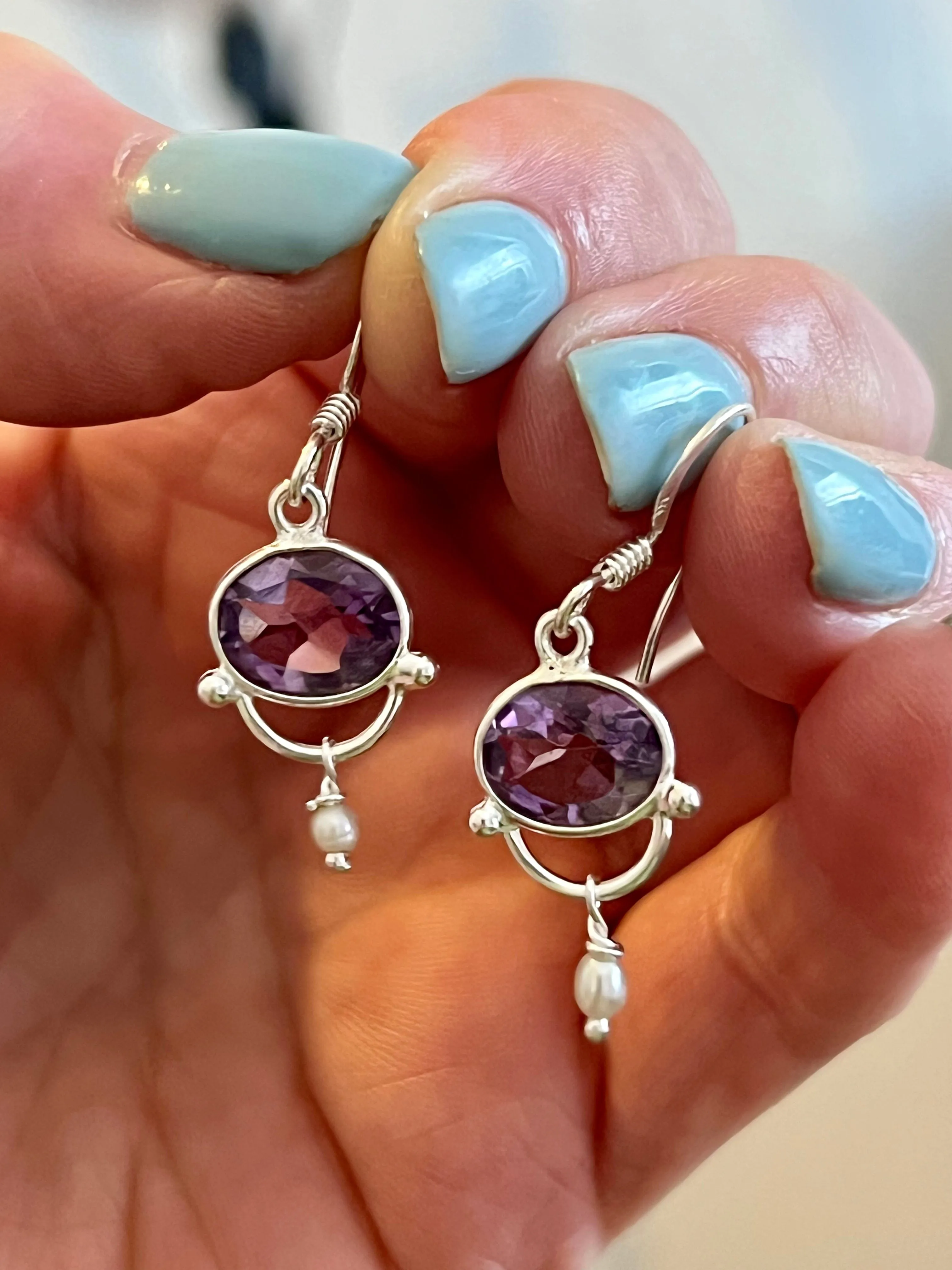Amethyst and Pearl Elegant Earrings