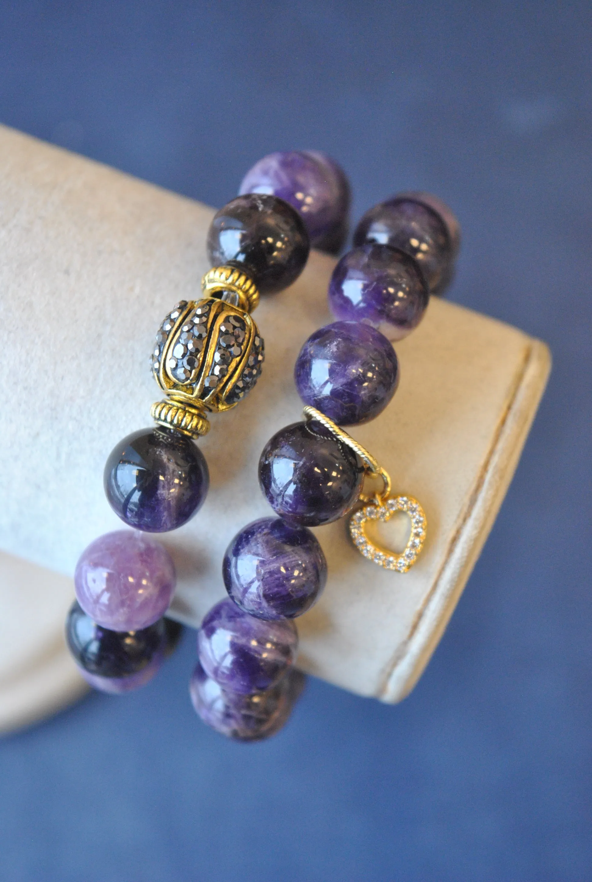AMETHYST AND RHINESTONES STRETCHY BRACELET SET