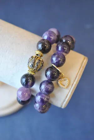 AMETHYST AND RHINESTONES STRETCHY BRACELET SET
