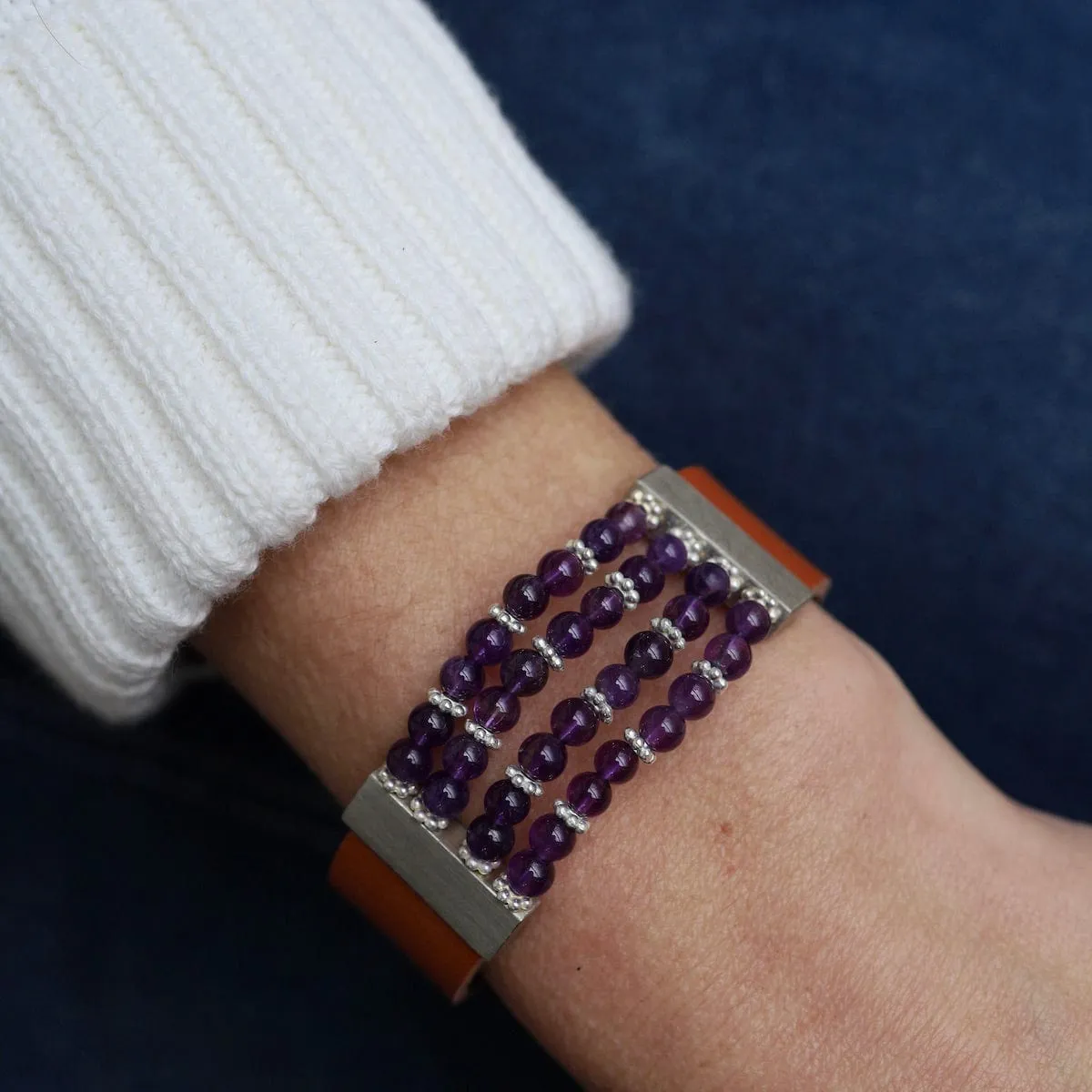 Amethyst Brown Leather Bracelet