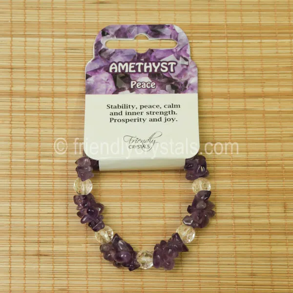 Amethyst Chip Stretch Bracelet with Quartz bead