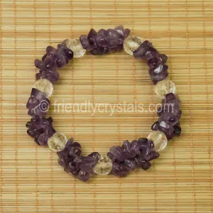 Amethyst Chip Stretch Bracelet with Quartz bead