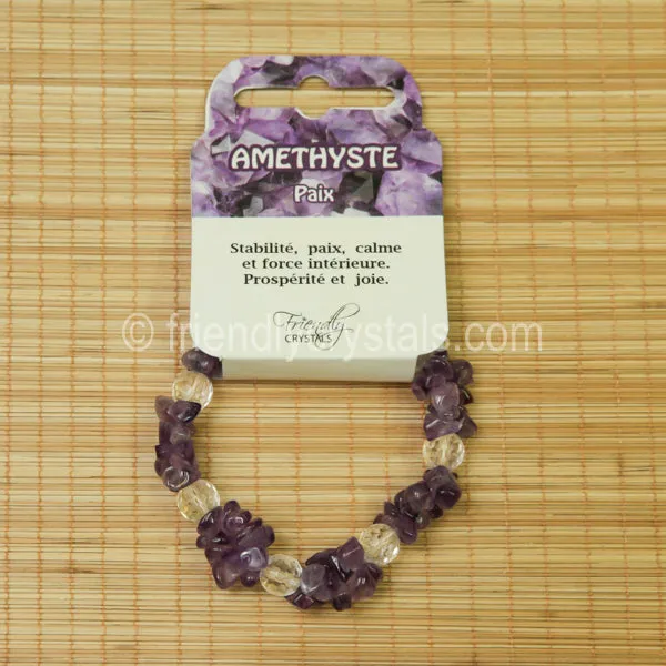 Amethyst Chip Stretch Bracelet with Quartz bead