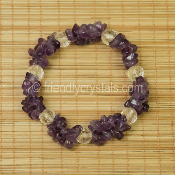 Amethyst Chip Stretch Bracelet with Quartz bead