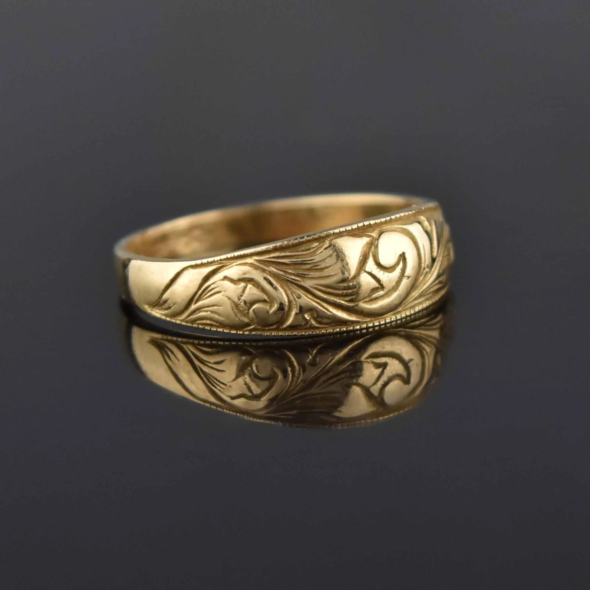 Antique Art Nouveau 14K Gold Wedding Band Ring, Sz 6.75