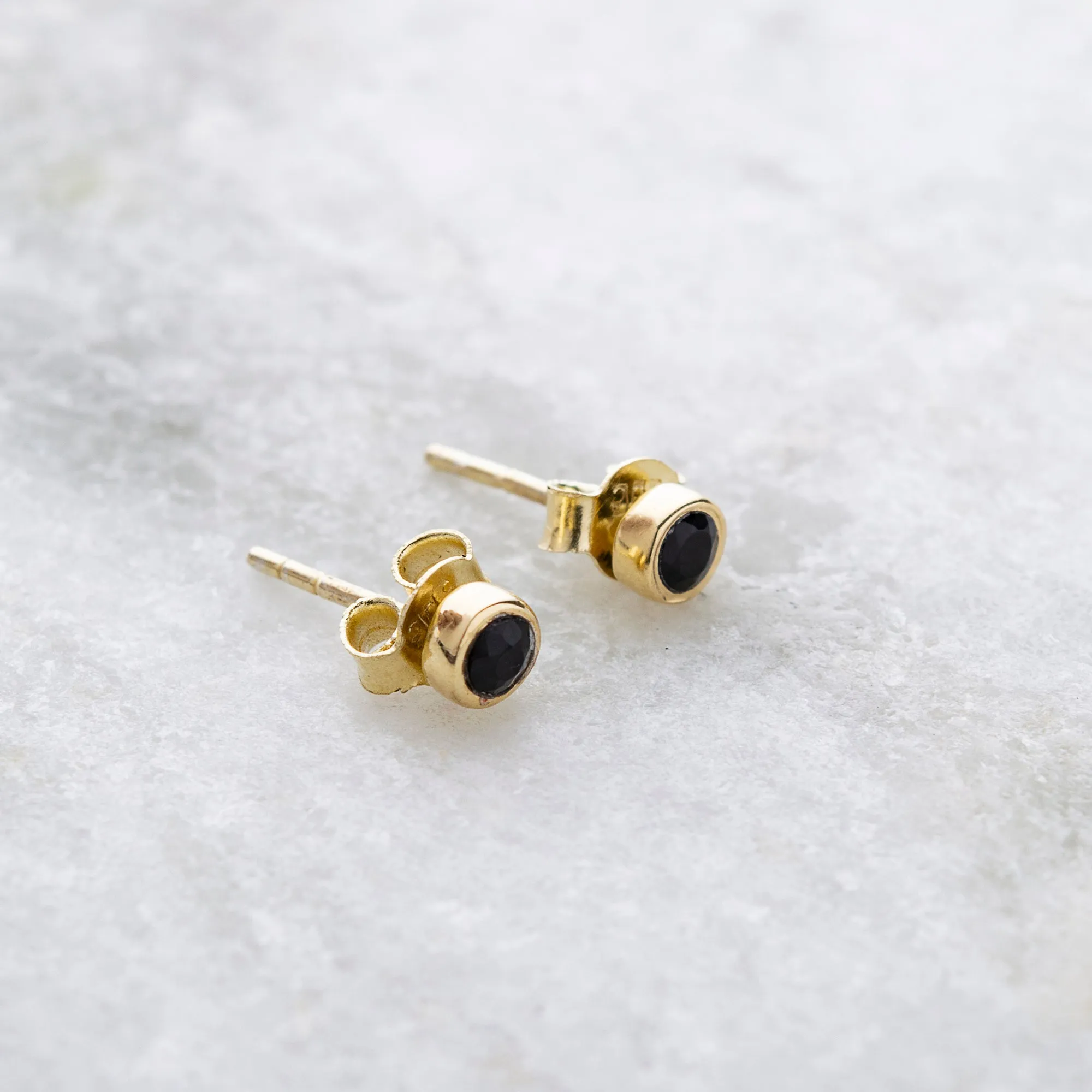 Bezel Stud Earrings, Black Onyx