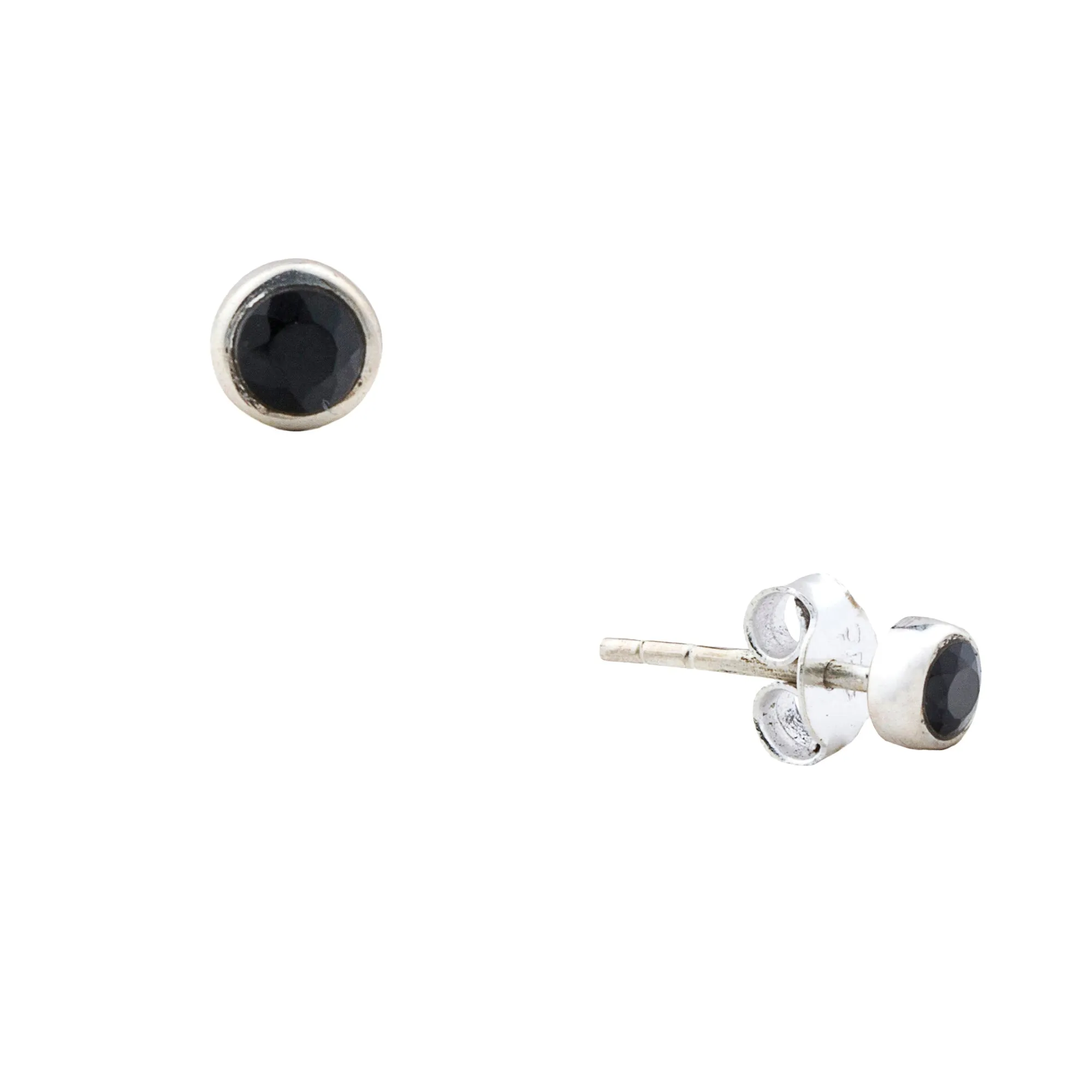 Bezel Stud Earrings, Black Onyx