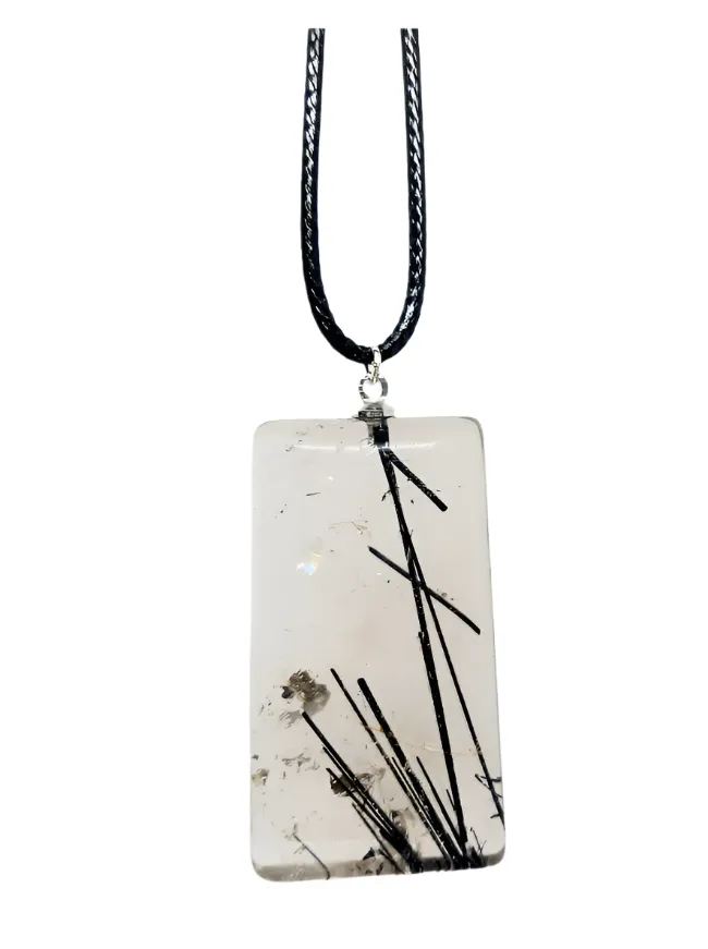 Black Rutile in Quartz Crystal Pendant Necklace