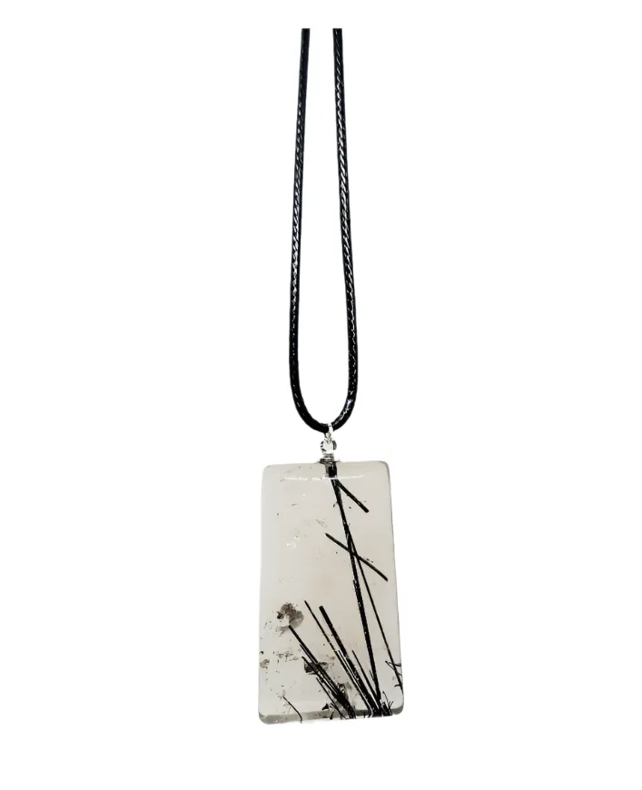 Black Rutile in Quartz Crystal Pendant Necklace