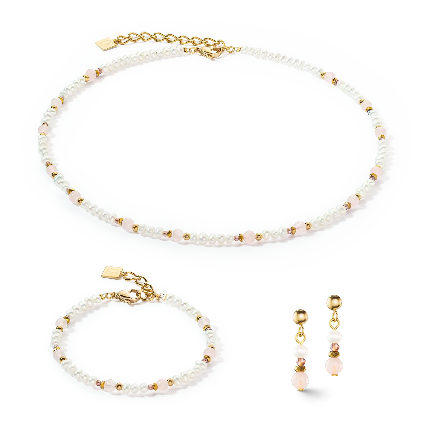 Bracelet Romantic Freshwater Pearls & Rose Quartz gold