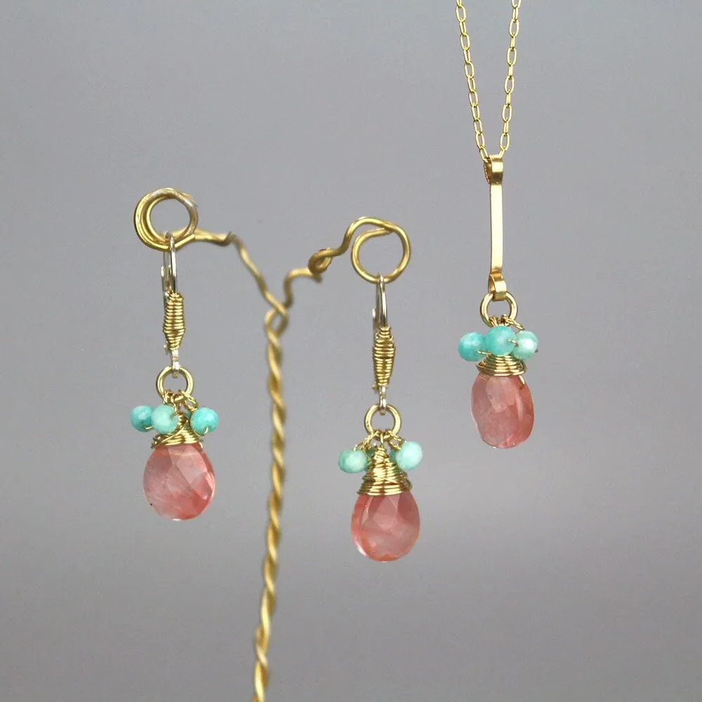 Cherry Quartz and Amazonite Jewelry Set