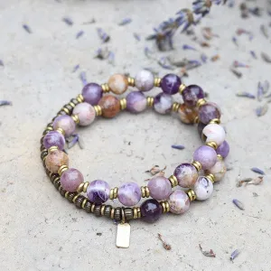 Chevron Amethyst 27 Bead Wrist Mala Bracelet