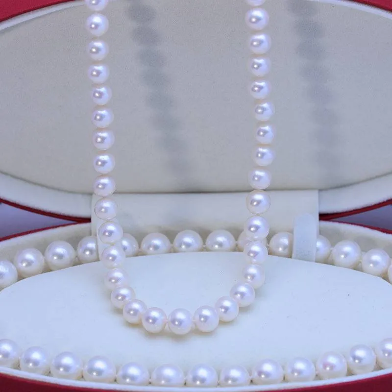 Classic White Round Freshwater Pearl Necklace, Sterling Silver Clasp