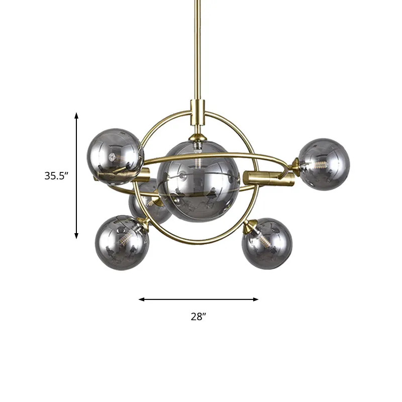 Contemporary Gold Pendant Light with Amber/Clear/Smoke Glass Sphere Shade - Perfect for Living Room