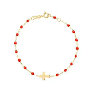 coral gigi classic cross bracelet- 18k yellow gold