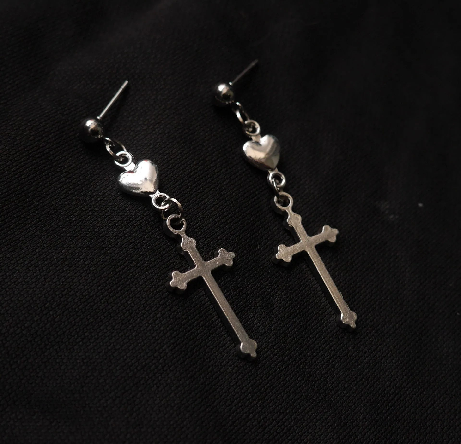 Cross Drop Stud Earrings