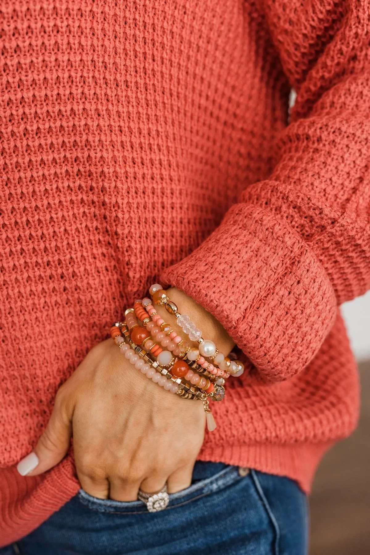 Dazzling Smiles Stackable Bracelet Set- Coral & Gold