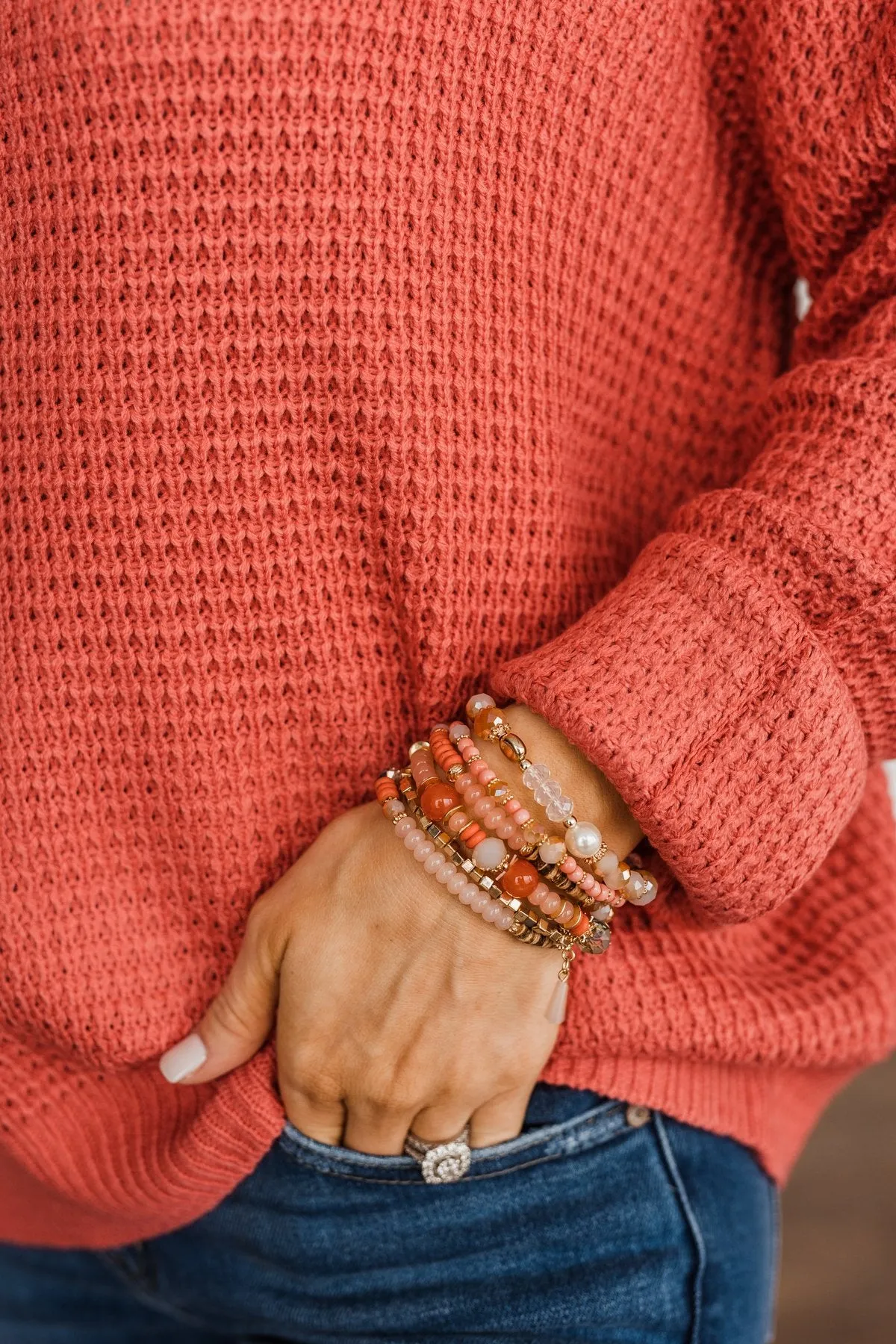 Dazzling Smiles Stackable Bracelet Set- Coral & Gold