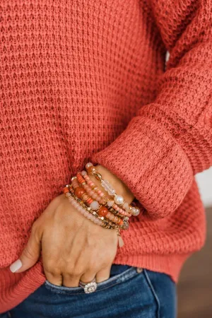 Dazzling Smiles Stackable Bracelet Set- Coral & Gold