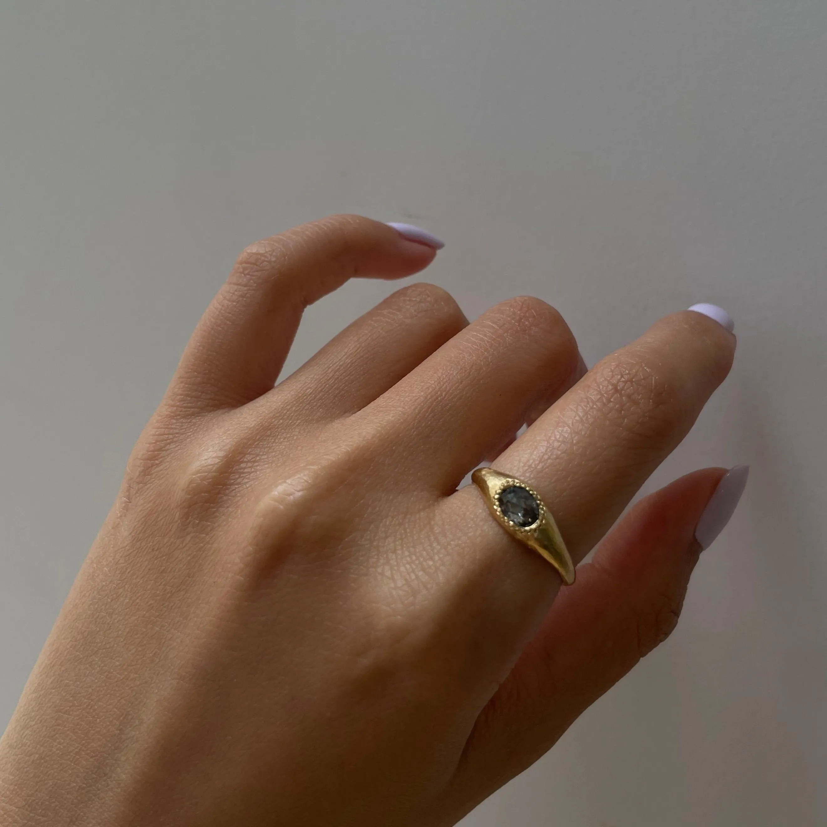DR134-OOAK | 0.71 Carat One-of-a-Kind Rose Cut Salt & Pepper Diamond Signet Ring
