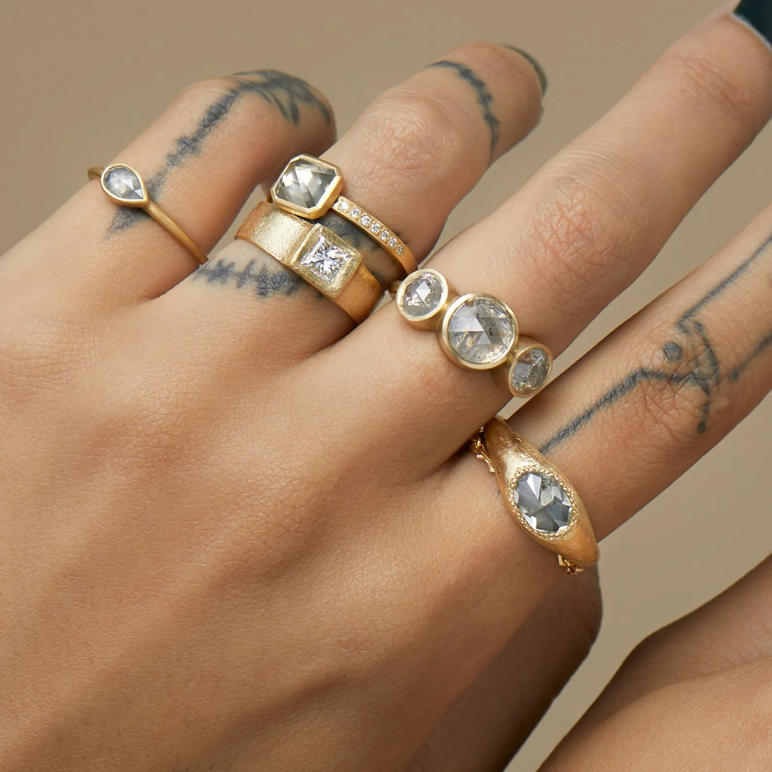 DR137-OOAK | 1.73 Carat One-of-a-Kind Rose Cut Salt & Pepper Diamond Signet Ring