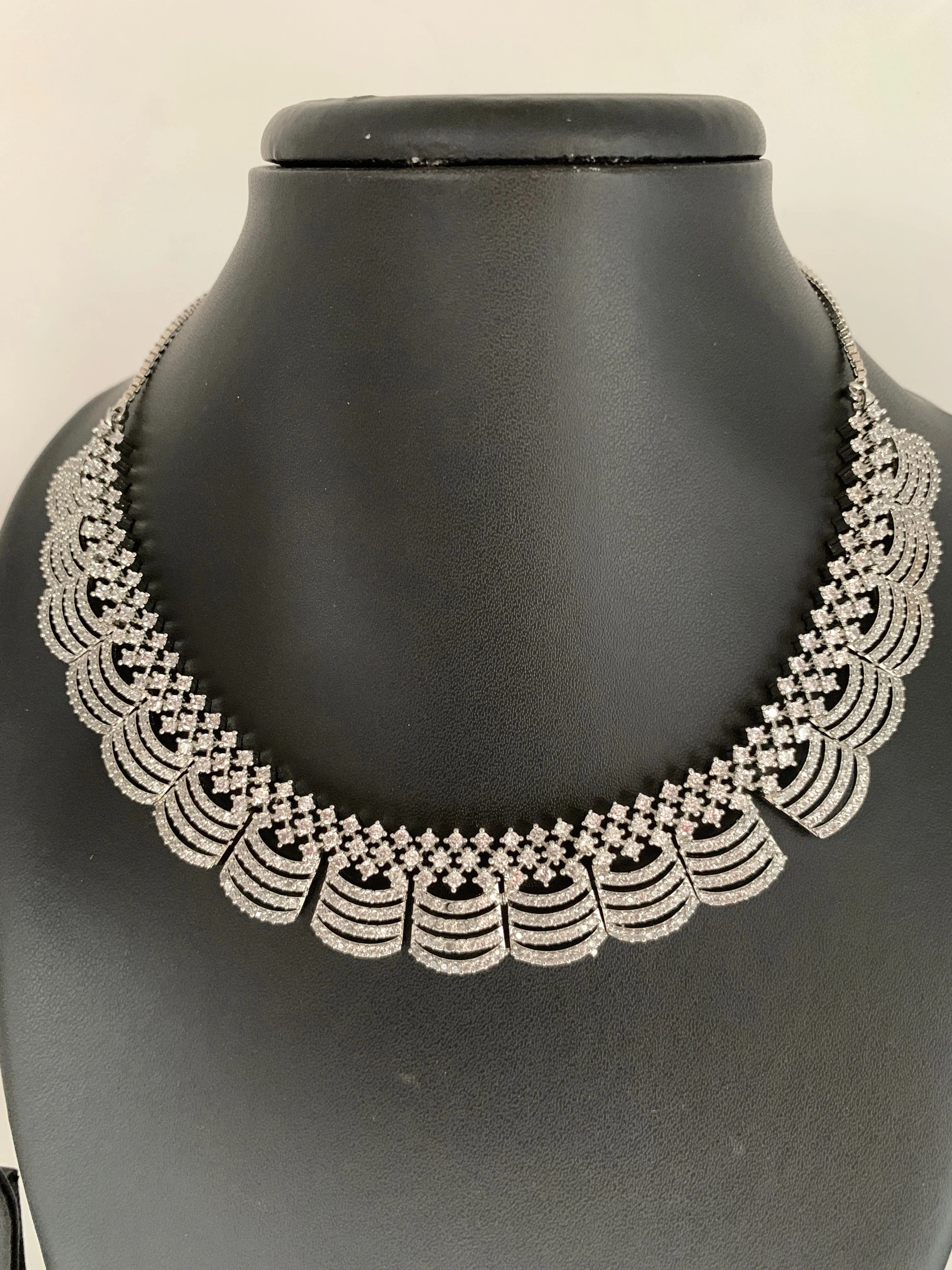 Elegant AD Silver Polish Neckline Short Necklace