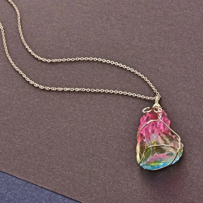 Elevate Your Spirit: Titanium Quartz Pendant Necklace in Stainless Steel - Ancient Infusions