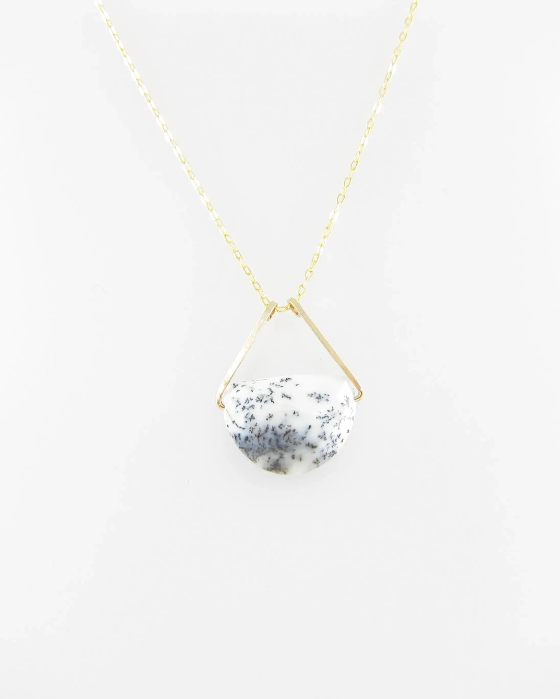 Faceted Dendrite Opal Half Moon Cut Gemstone Necklace
