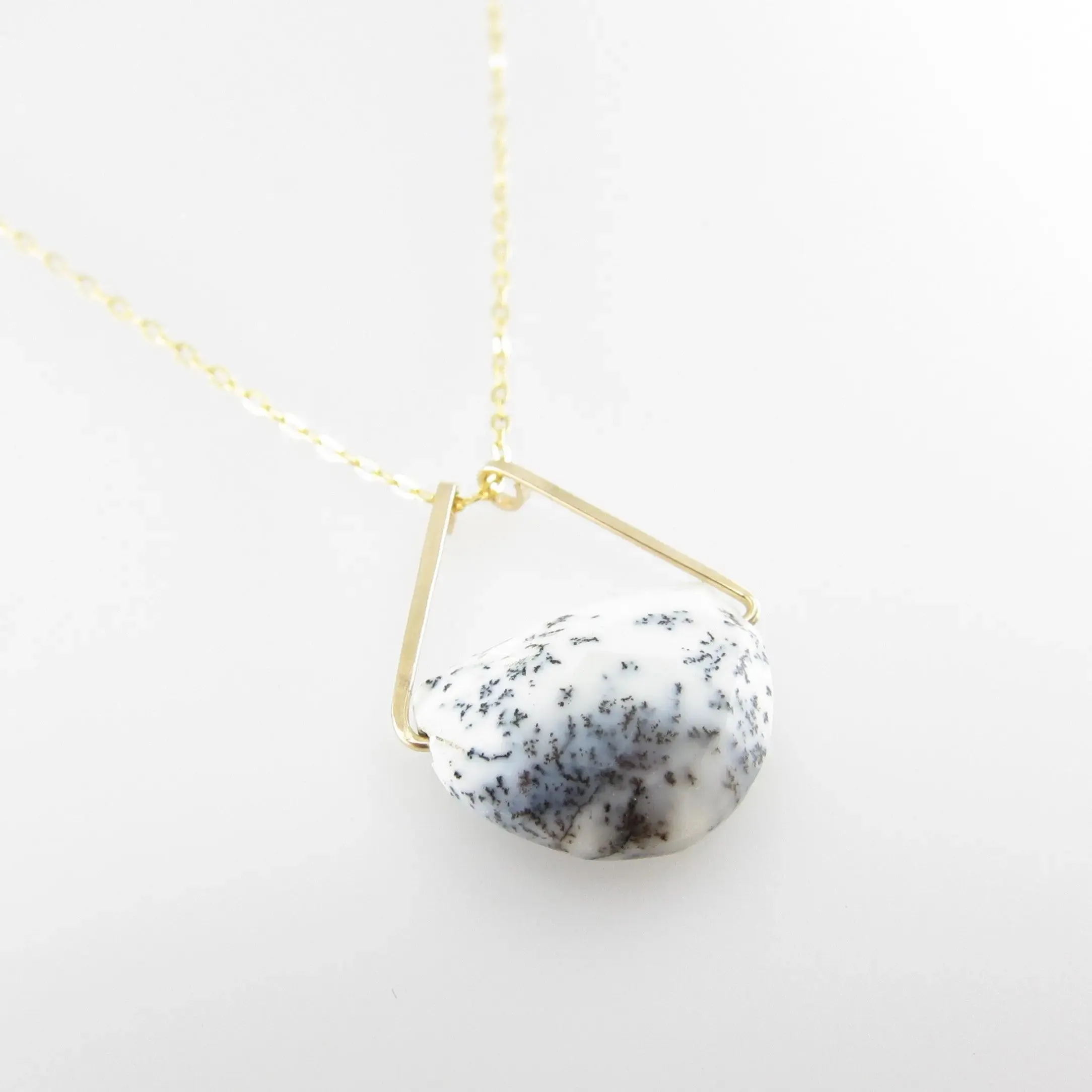 Faceted Dendrite Opal Half Moon Cut Gemstone Necklace