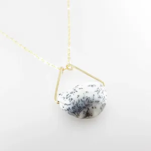 Faceted Dendrite Opal Half Moon Cut Gemstone Necklace