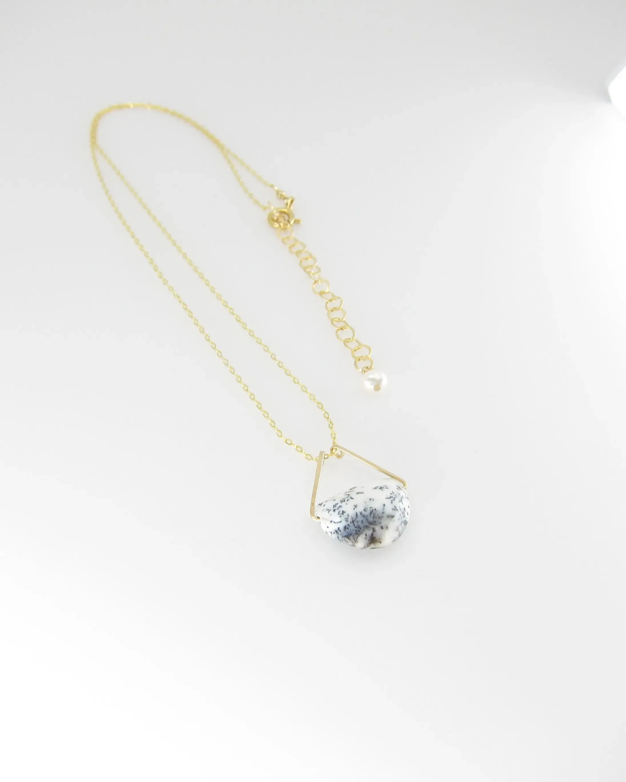 Faceted Dendrite Opal Half Moon Cut Gemstone Necklace