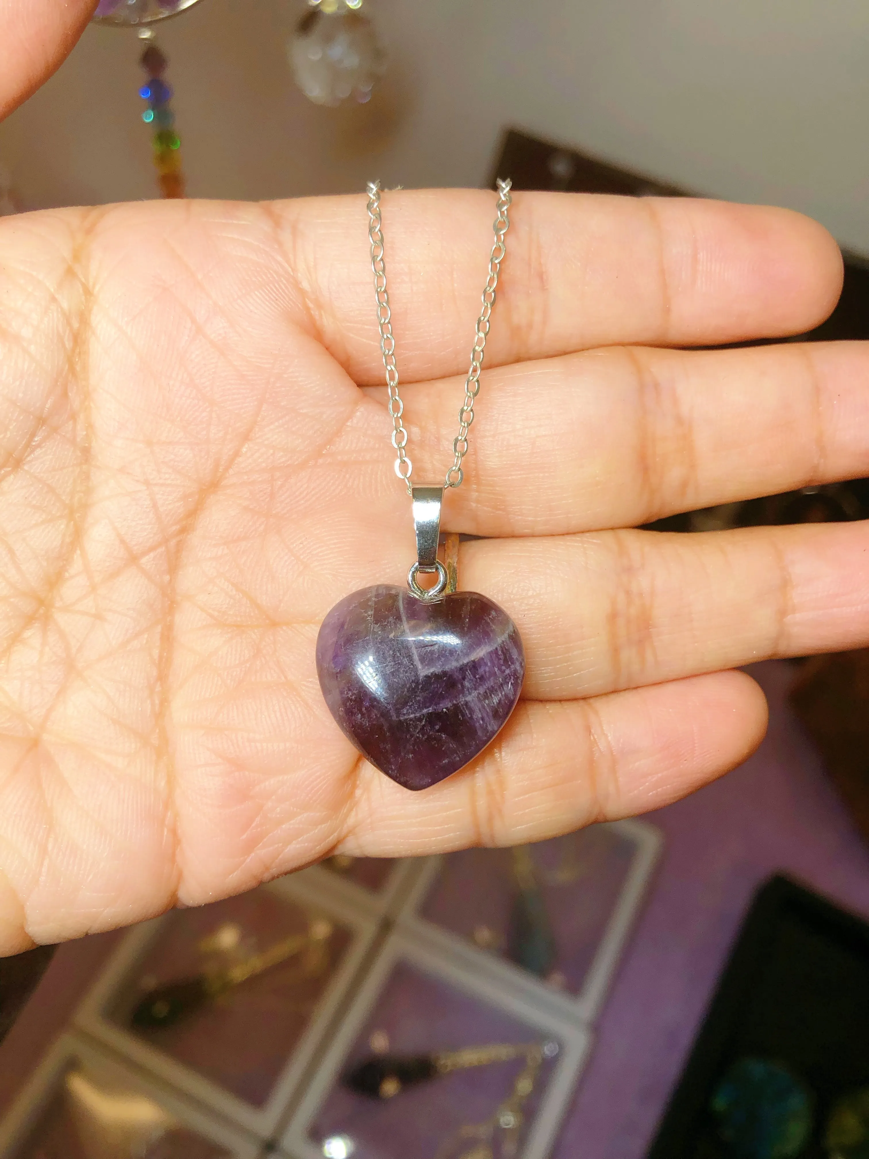 Gemstone puffy heart necklace
