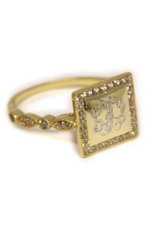 Gold Engraveable Square Ring - Plain or Monogram Engraved