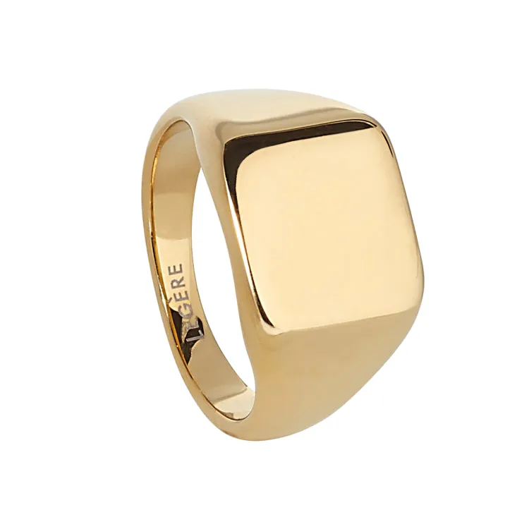 Gold IP Finish Stainless Steel Square Signet Ring  - Size 10