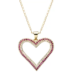 Gold Plated Ruby Color CZ  Heart Necklace