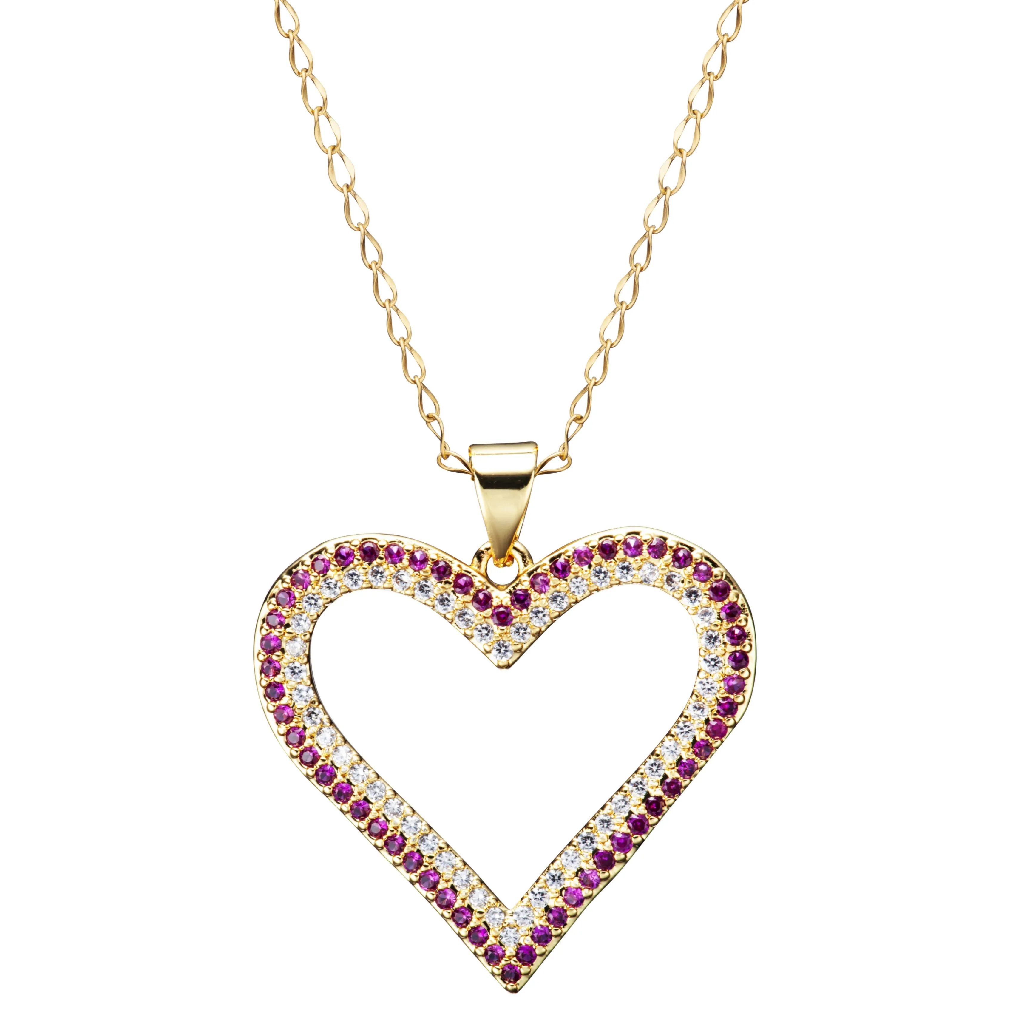 Gold Plated Ruby Color CZ  Heart Necklace
