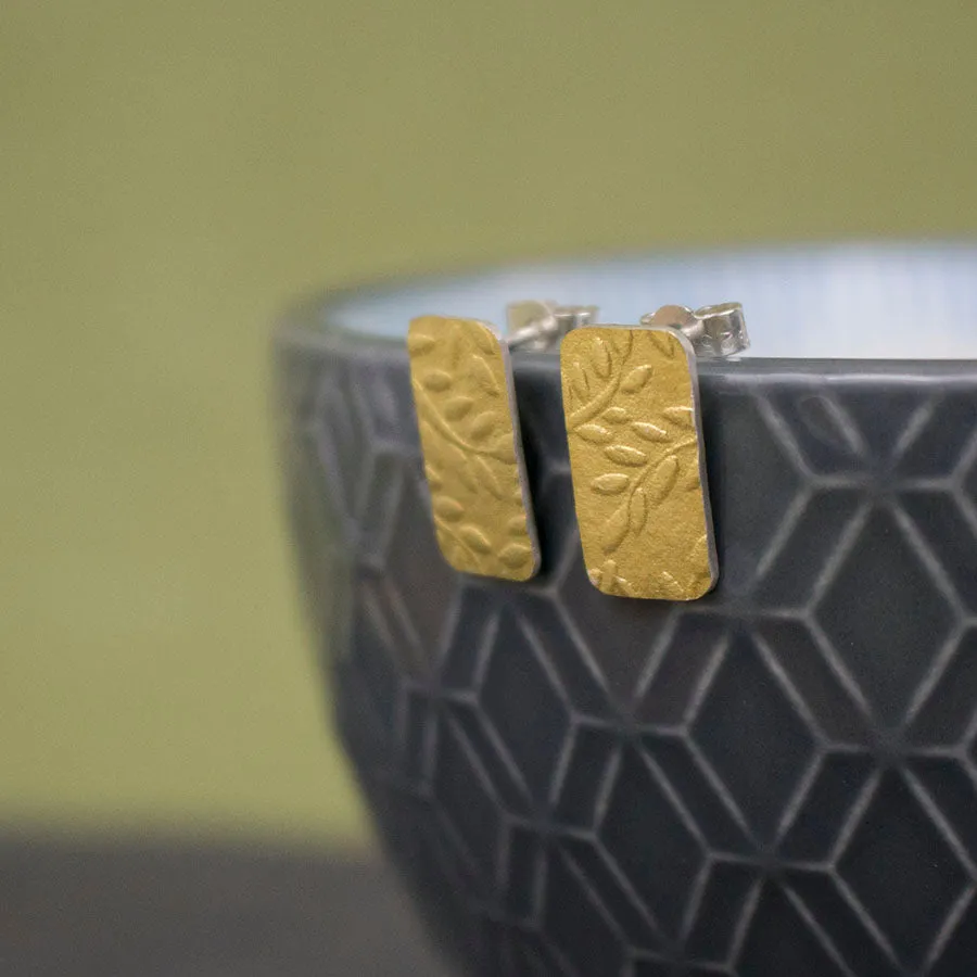 Golden Leaf Tag Stud Earrings
