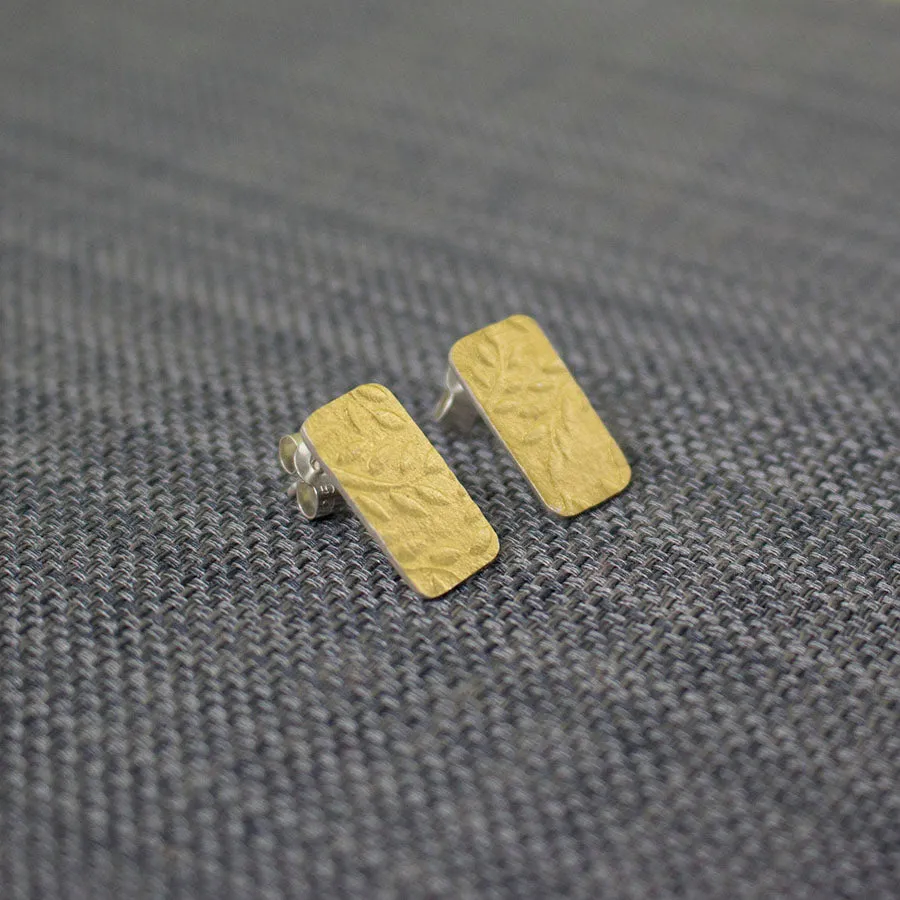 Golden Leaf Tag Stud Earrings